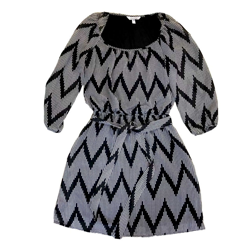 Speechless Zigzag Dots Dress Tie Waist Black Sz S